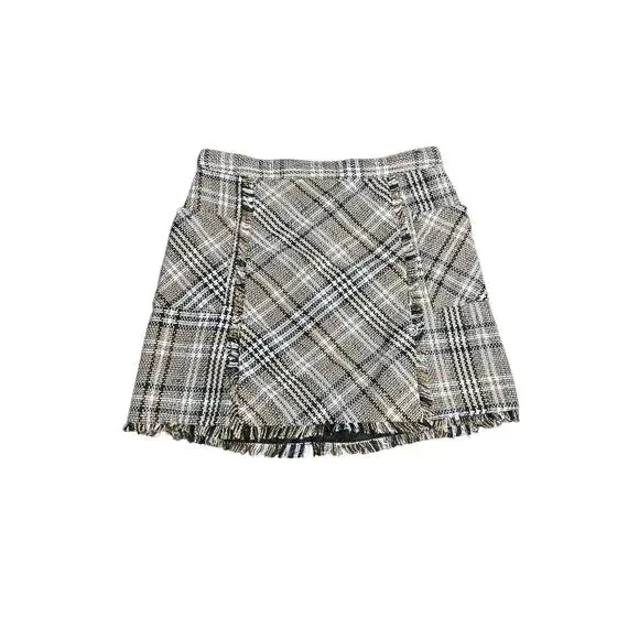 Goodnight Macaroon Plaid Tweed Fringe Hem Mini Skirt Size Medium Preppy Twee - Picture 1 of 3